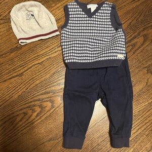 Janie and Jack 6-12mo Boys Vest Joggers Hat Outfit